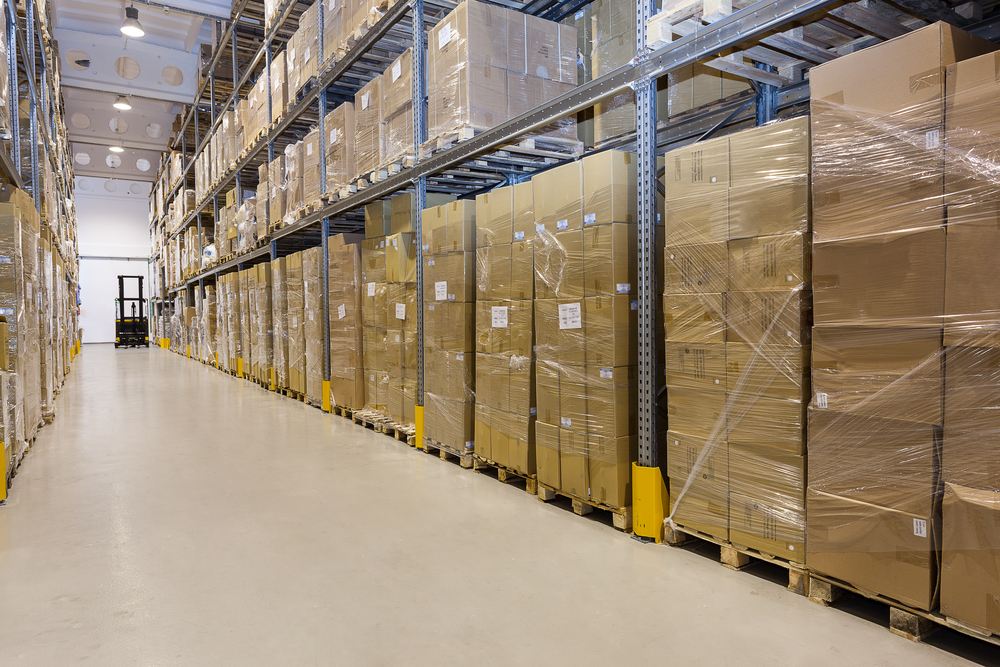 Metal Stillage In A Warehouse With Cartons